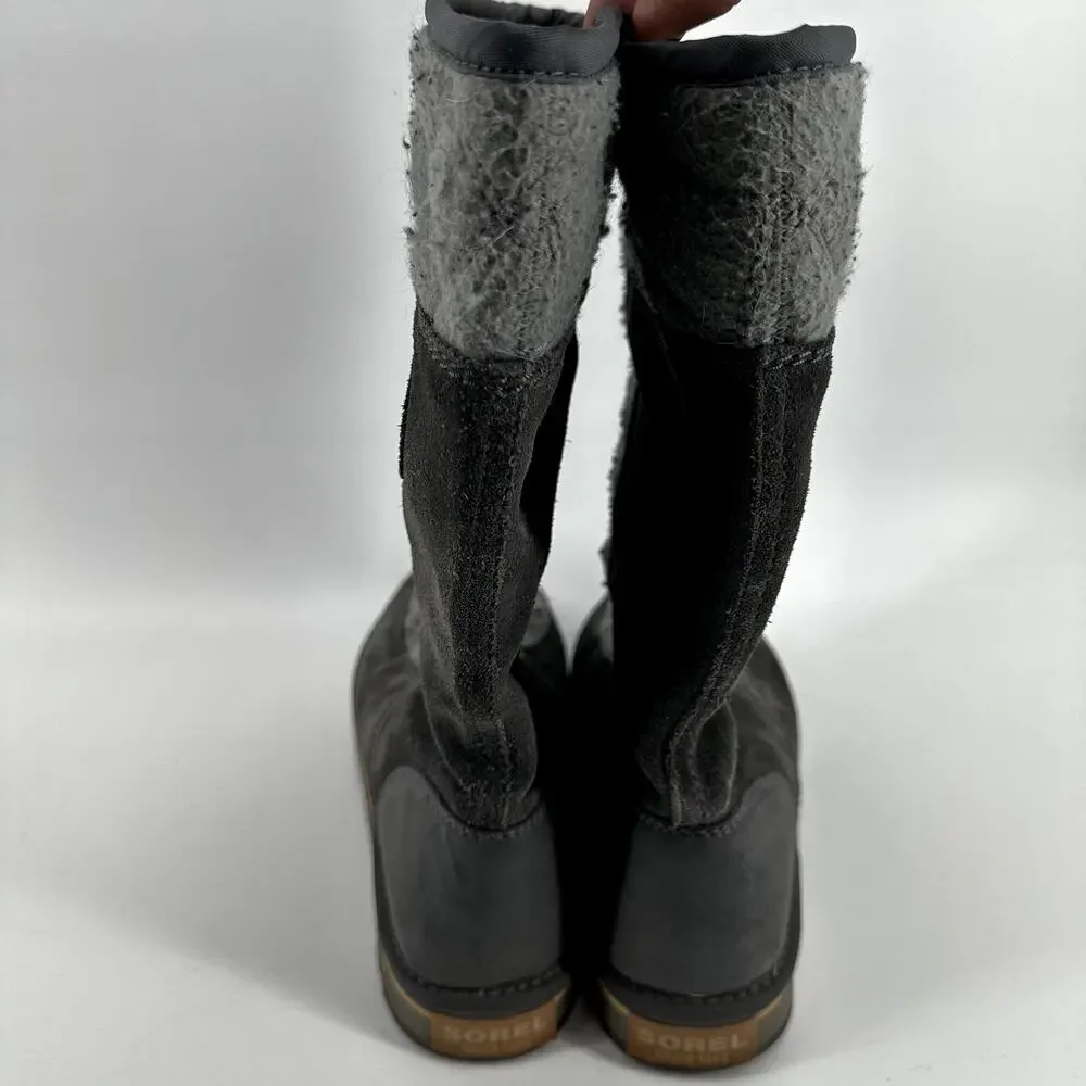 Sorel The Campus Tall Snow Boots Suede Quilted Pull On Winter Outdoor Gray 7